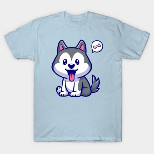 Cute Husky Dog Sitting Cartoon T-Shirt